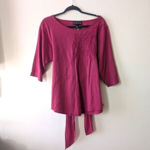 Gretty Zueger Embroidered Garnet Boho Scoop Neck Top Size Small